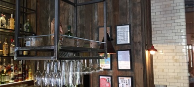 Reclaimed wood cladding at the fire station restaurant in Waterloo SE1