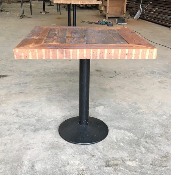 Reclaimed timber table metal base